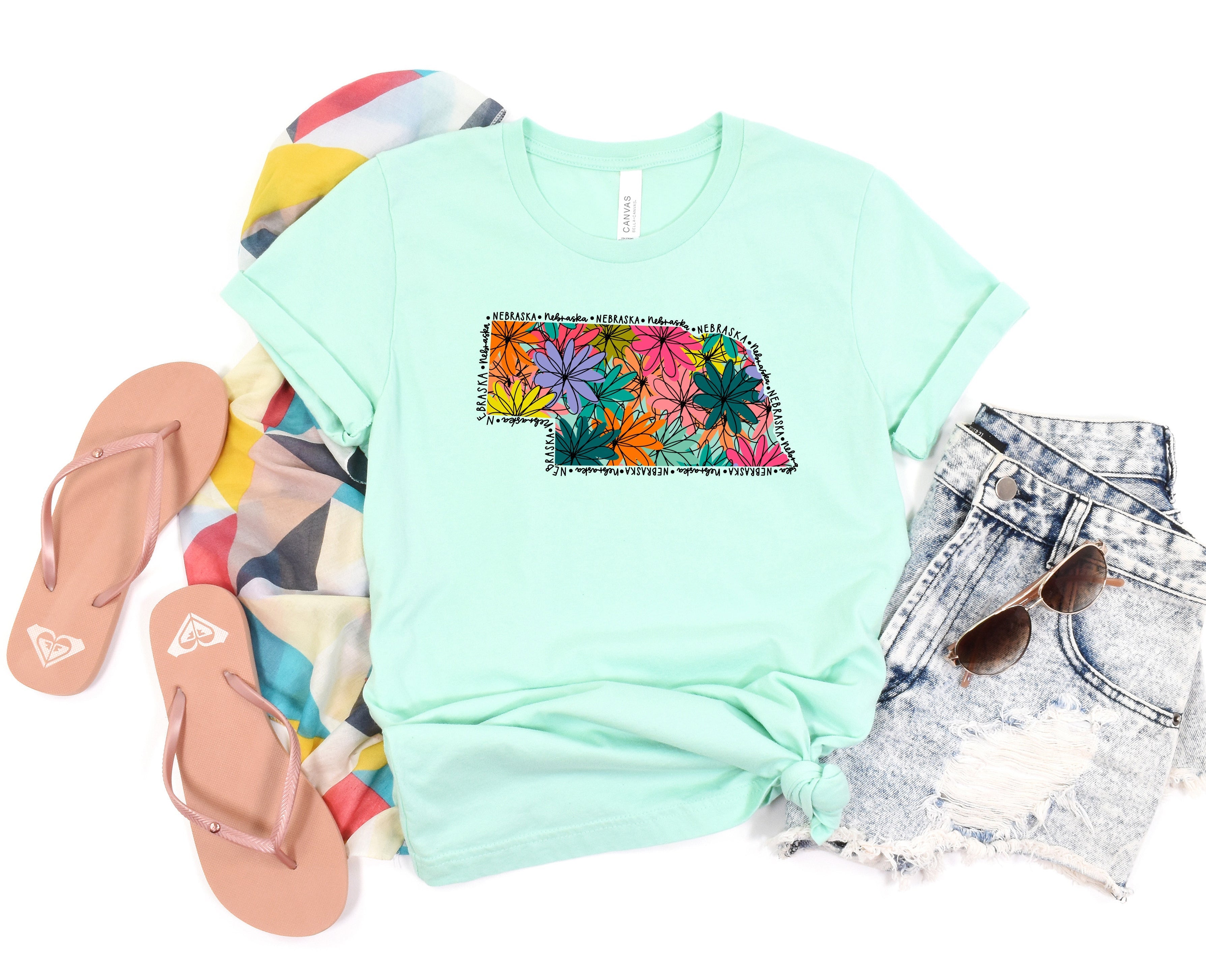 Wholesale Nebraska Floral Graphic Tee - Kelly Green
