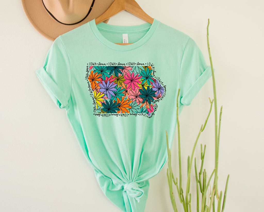 Wholesale Iowa Floral Graphic Tee - Kelly Green