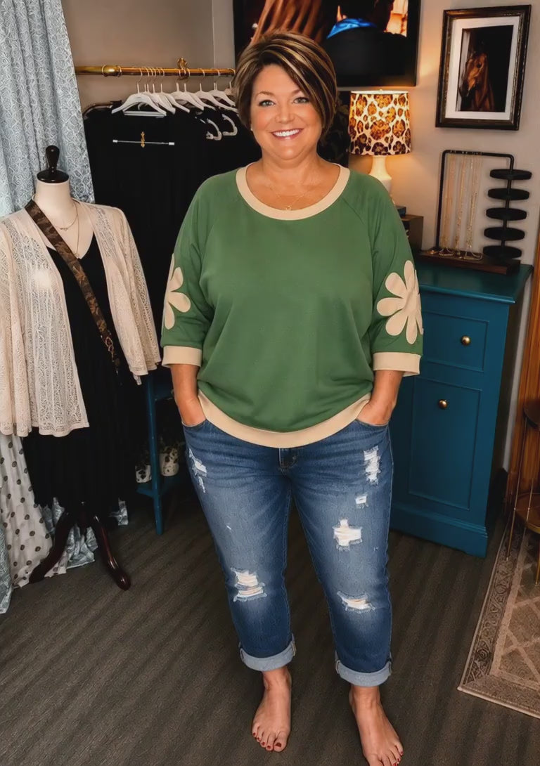 Bloom Where You are Planted- French Terry Floral Applique Top