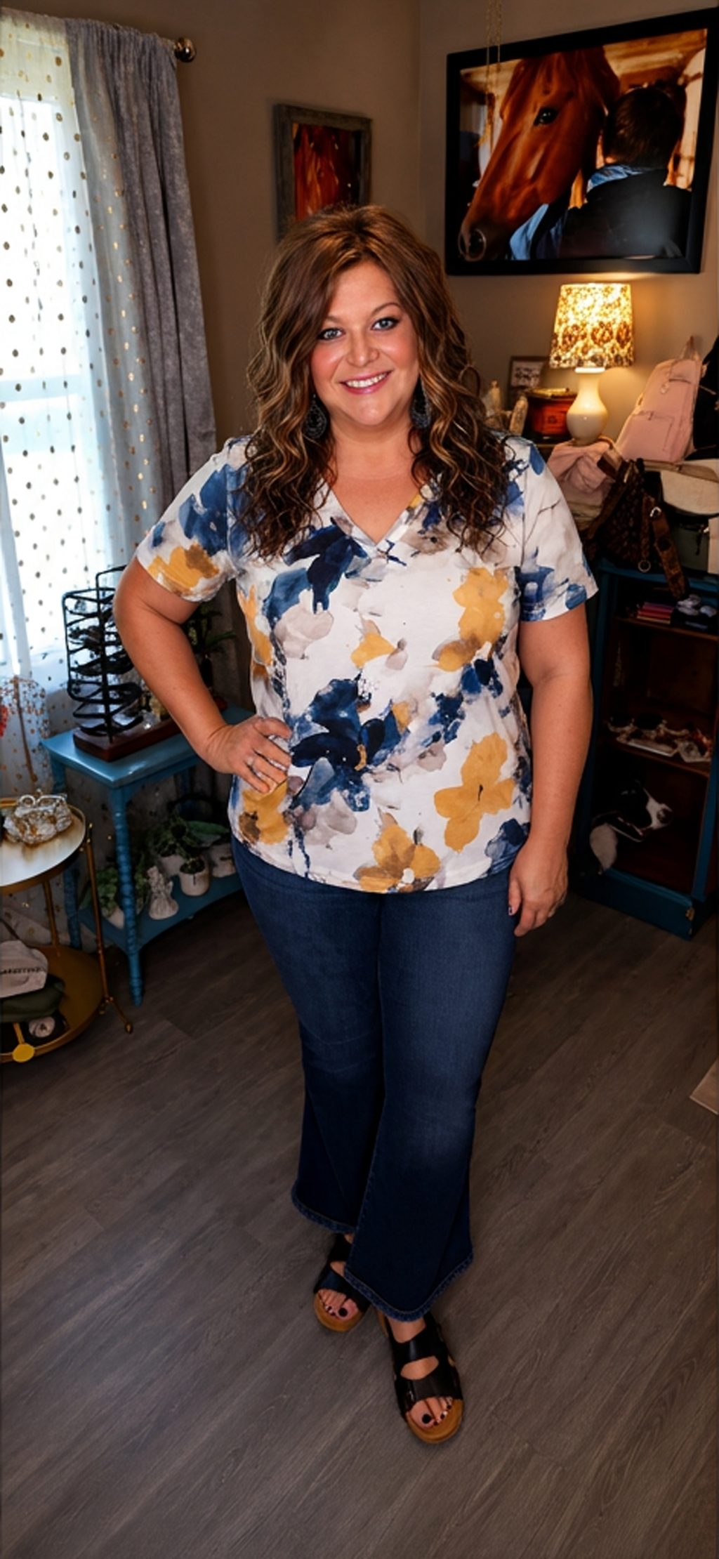 Melody- Vibrant Blue and Mustard Top