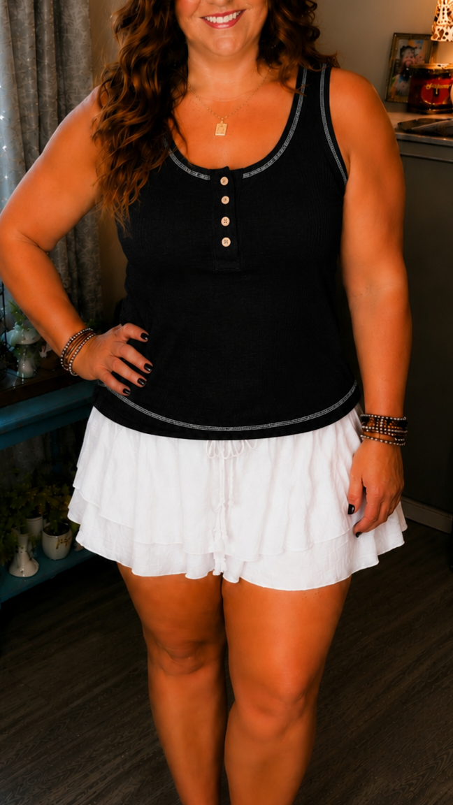 Oh Snap- 4 Button Henley Ribbed Knit Tank in 6 colors