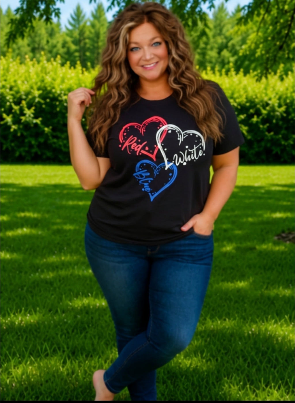 4th of July Red White and Blue Hearts Tee