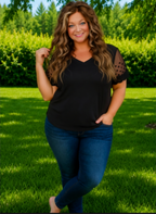 Simply Put- V Neck Lace Sleeve in Black