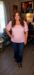 Marilyn- Pink Striped Puff Sleeve Top