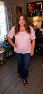 Marilyn- Pink Striped Puff Sleeve Top