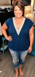 Bonfires, Bands and Backroads- Crochet Detailed V Neck