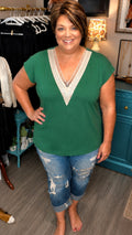 Bonfires, Bands and Backroads- Crochet Detailed V Neck