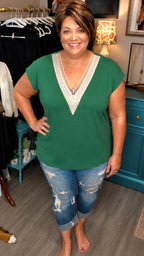 Bonfires, Bands and Backroads- Crochet Detailed V Neck