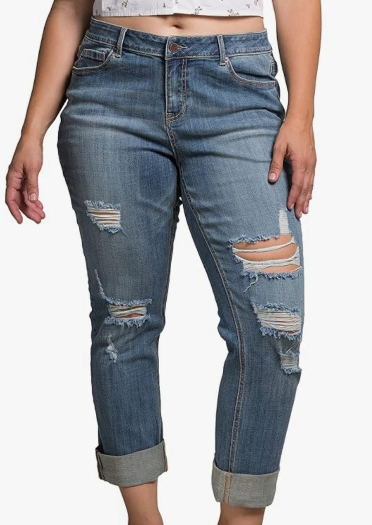S&P Light Wash Holey Plus Size