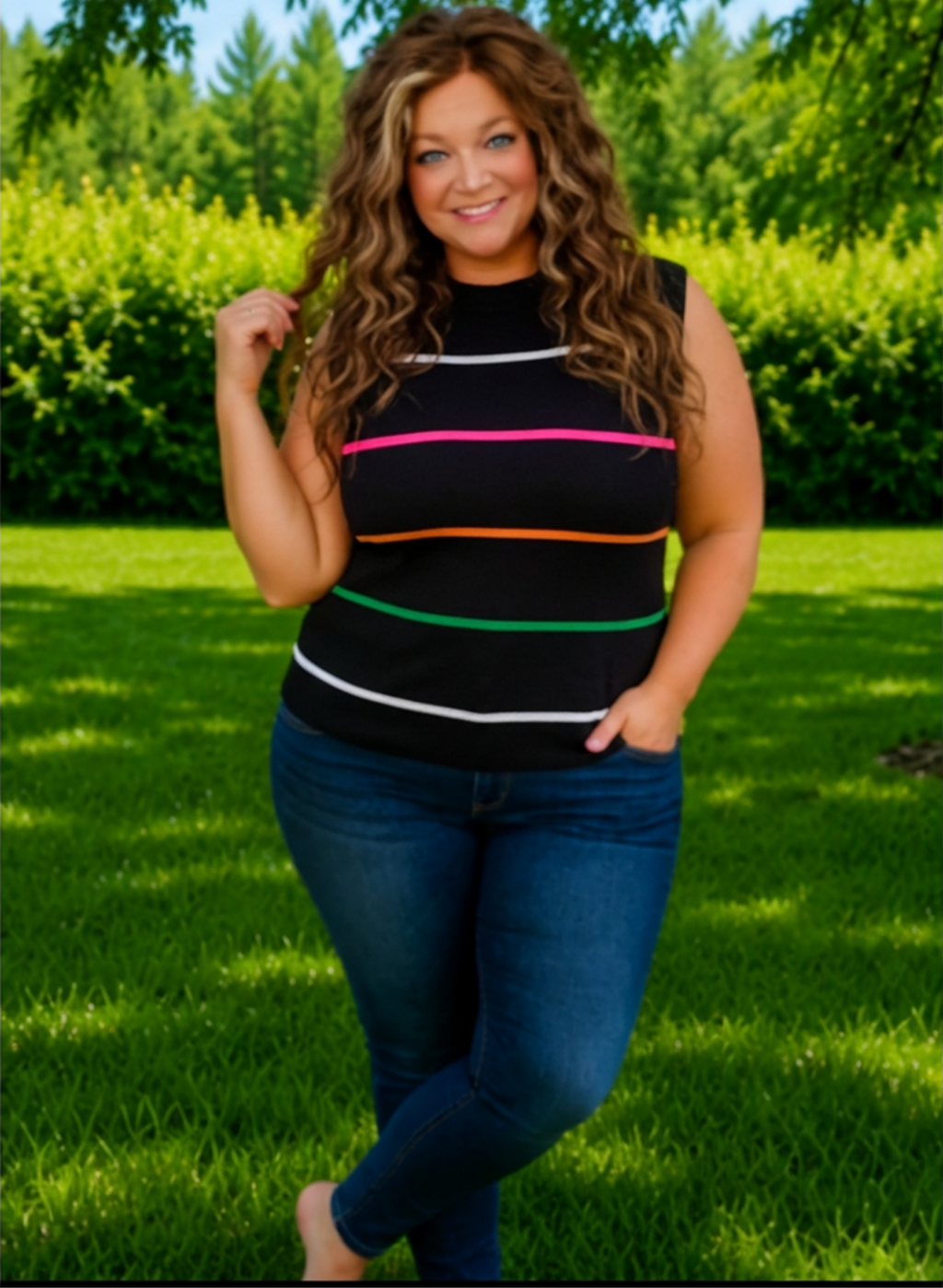 Malibu- Striped Sweater Tank