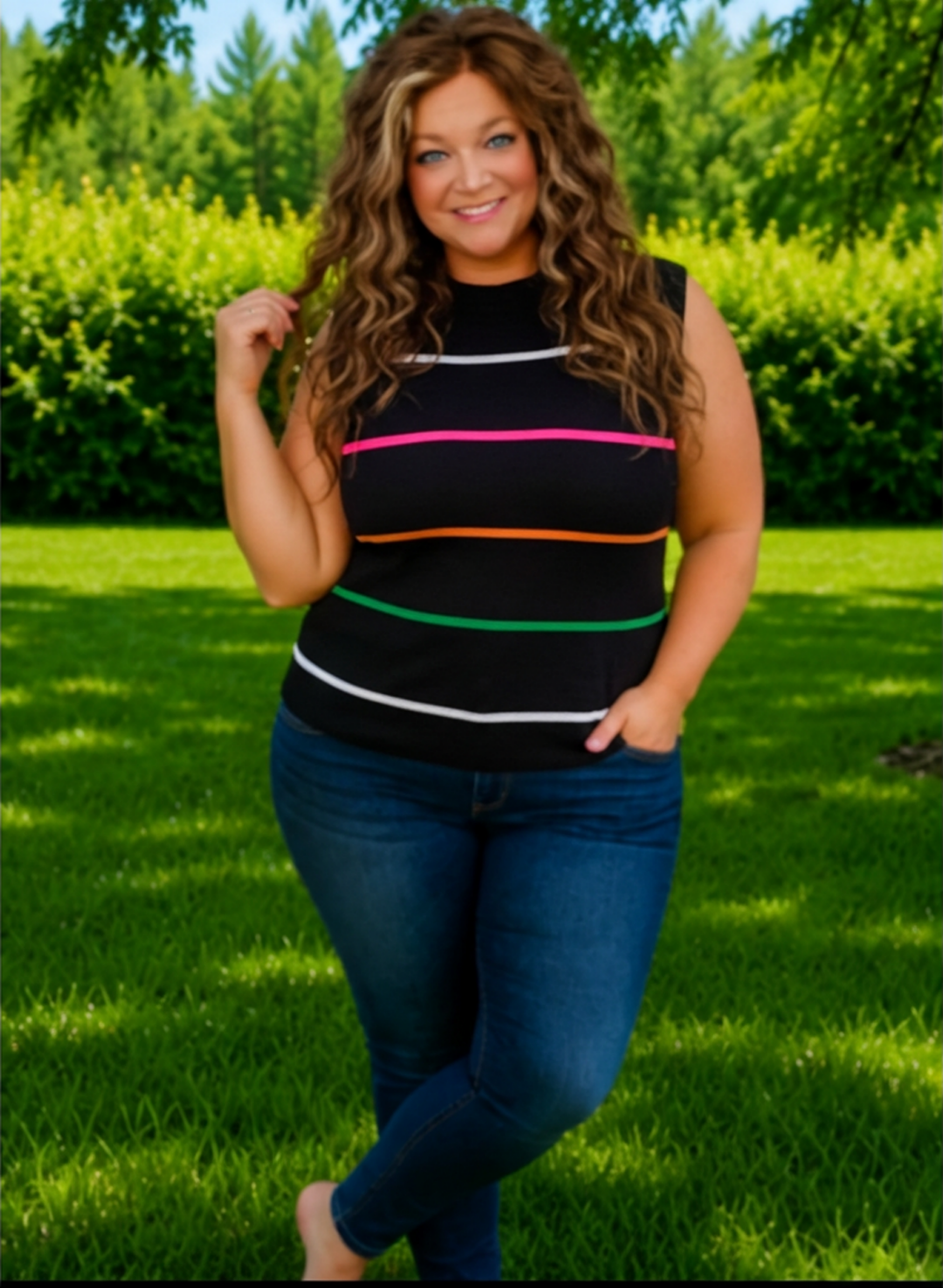 Malibu- Striped Sweater Tank