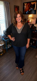 All That Jazz- Oversized Jeweled Neck Top