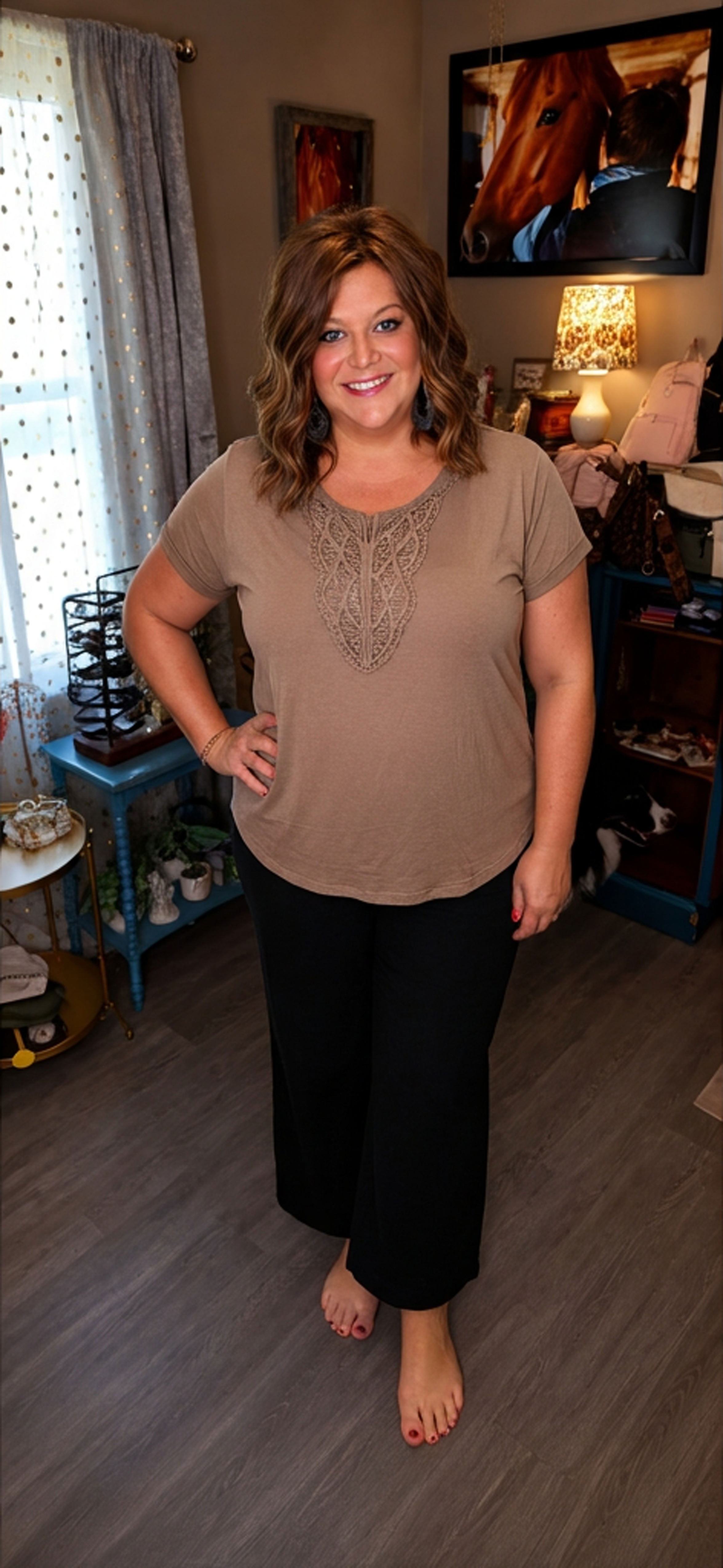 Sadie- Mocha Lace Detail Top
