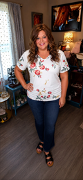 Abby- V Neck Floral with Ruched Hem
