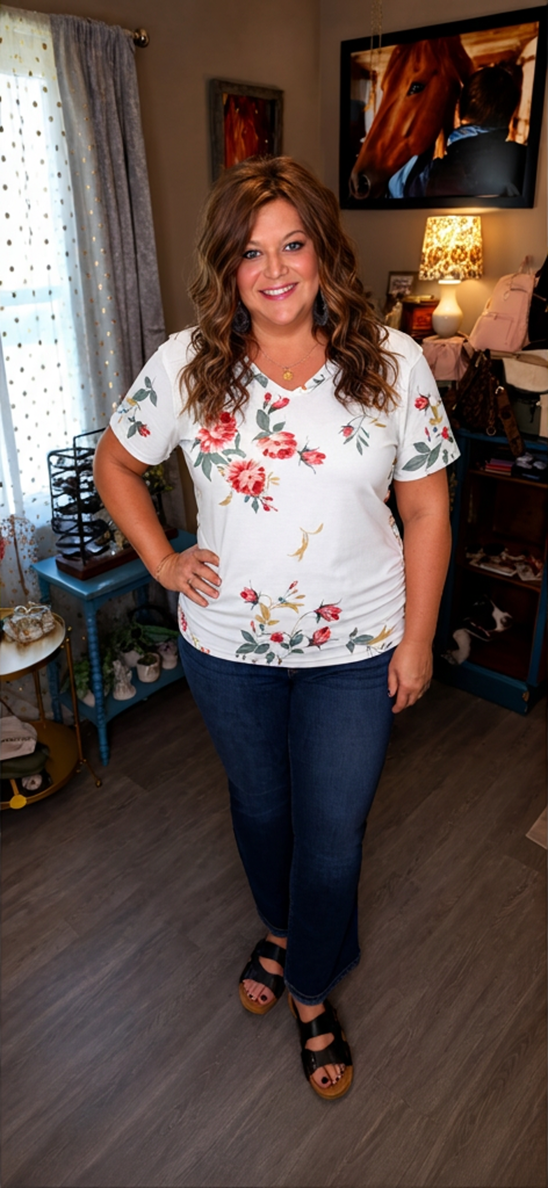 Abby- V Neck Floral with Ruched Hem