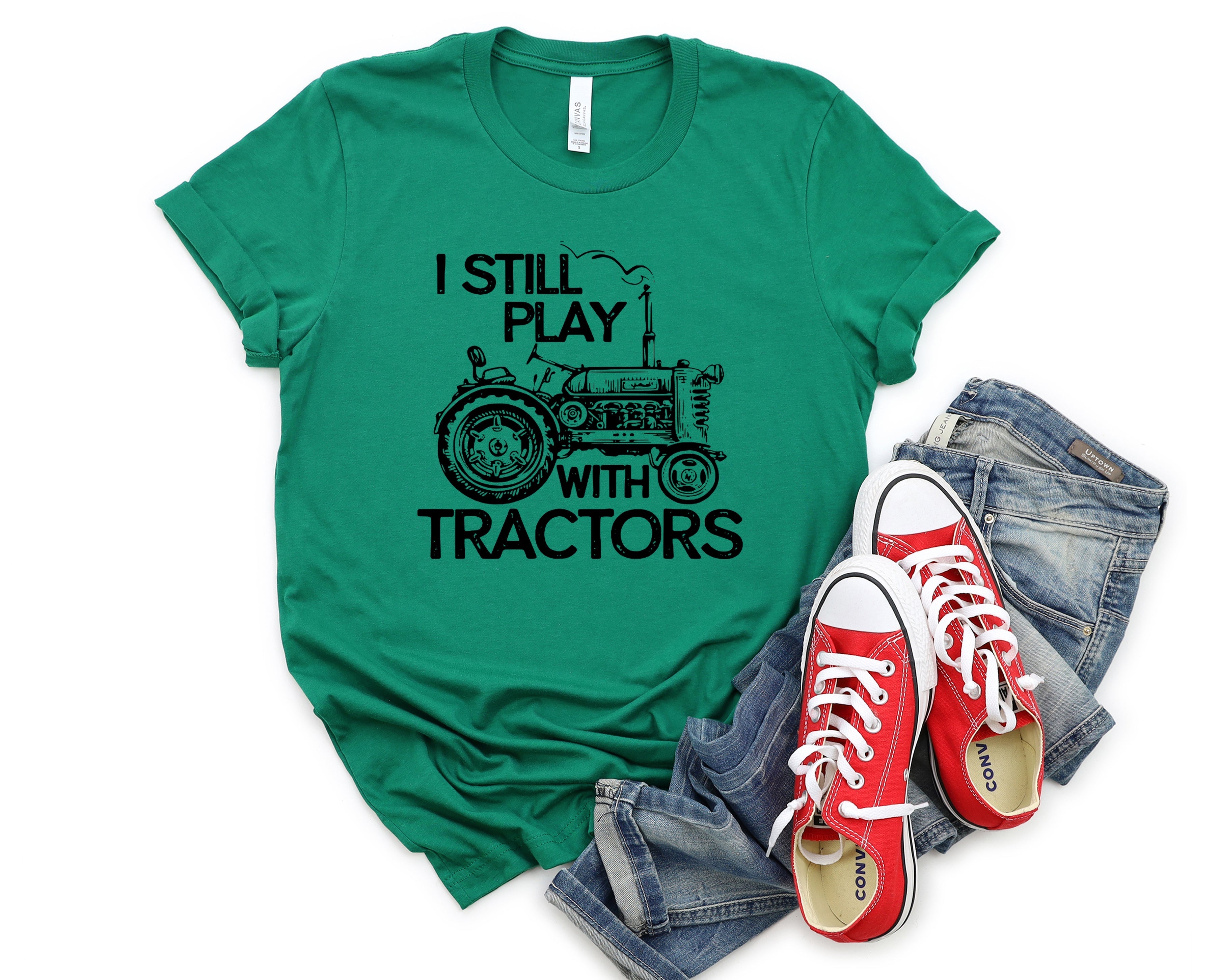 Wholesale Still Plays With Tractors Graphic Tee - Kelly Green