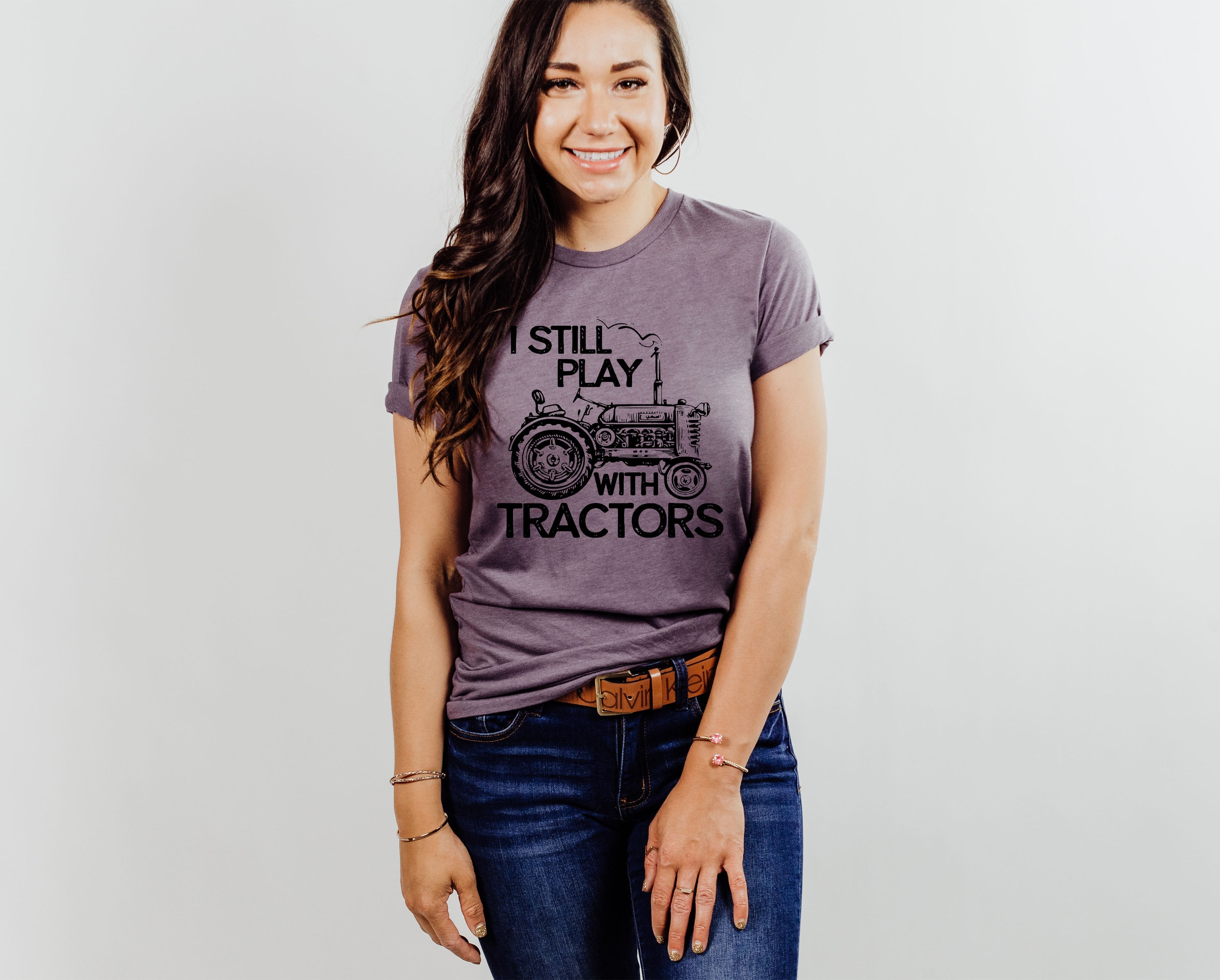 Wholesale Still Plays With Tractors Graphic Tee - Heather Purple